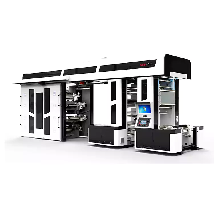 8 Warna Mesin Cetak Flexographic Pemacu Semi-servo berkelajuan tinggi Impression Tengah